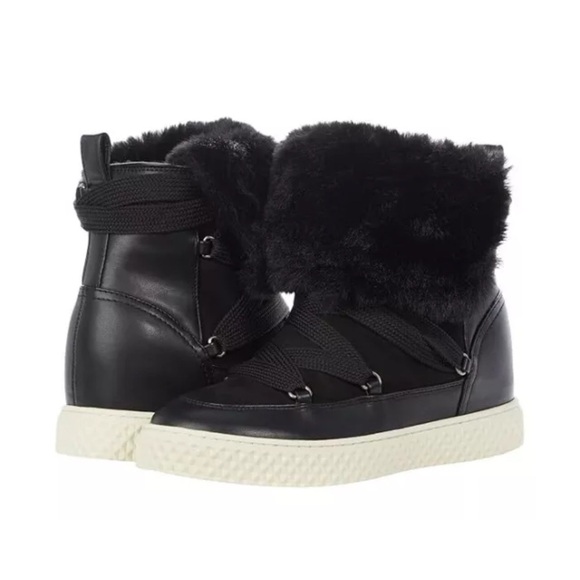 Aerosoles Zoya Lace Winter Boots‎ Black Combo Faux Fur Sz 8 - Picture 2 of 4